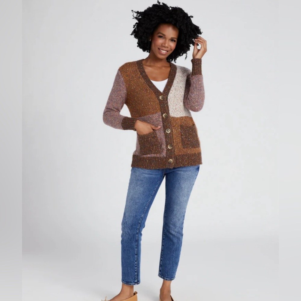Lush Women’s Colorblock Button-down Cardigan Sweater Pink Brown Size S, NWOT